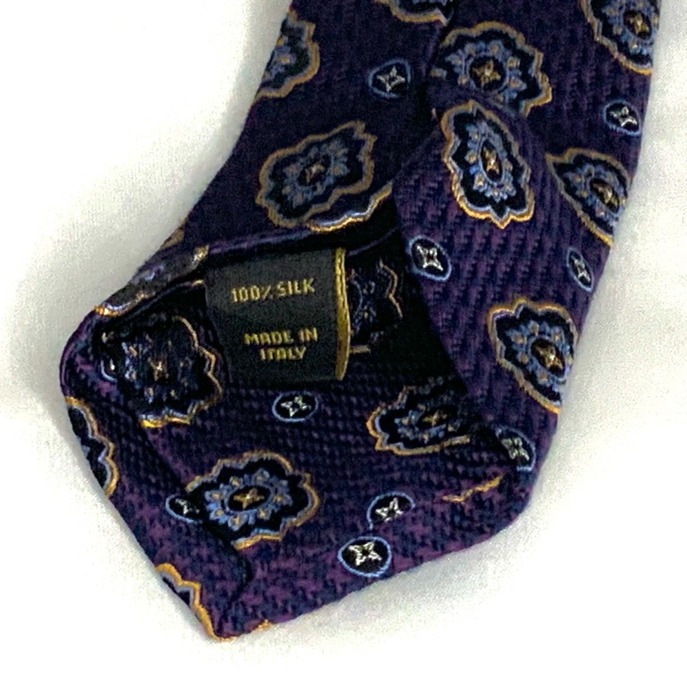 Jos. A. Bank Signature Gold Collection Woven Silk Purple & Gold Medallion Tie - Picture 3 of 4